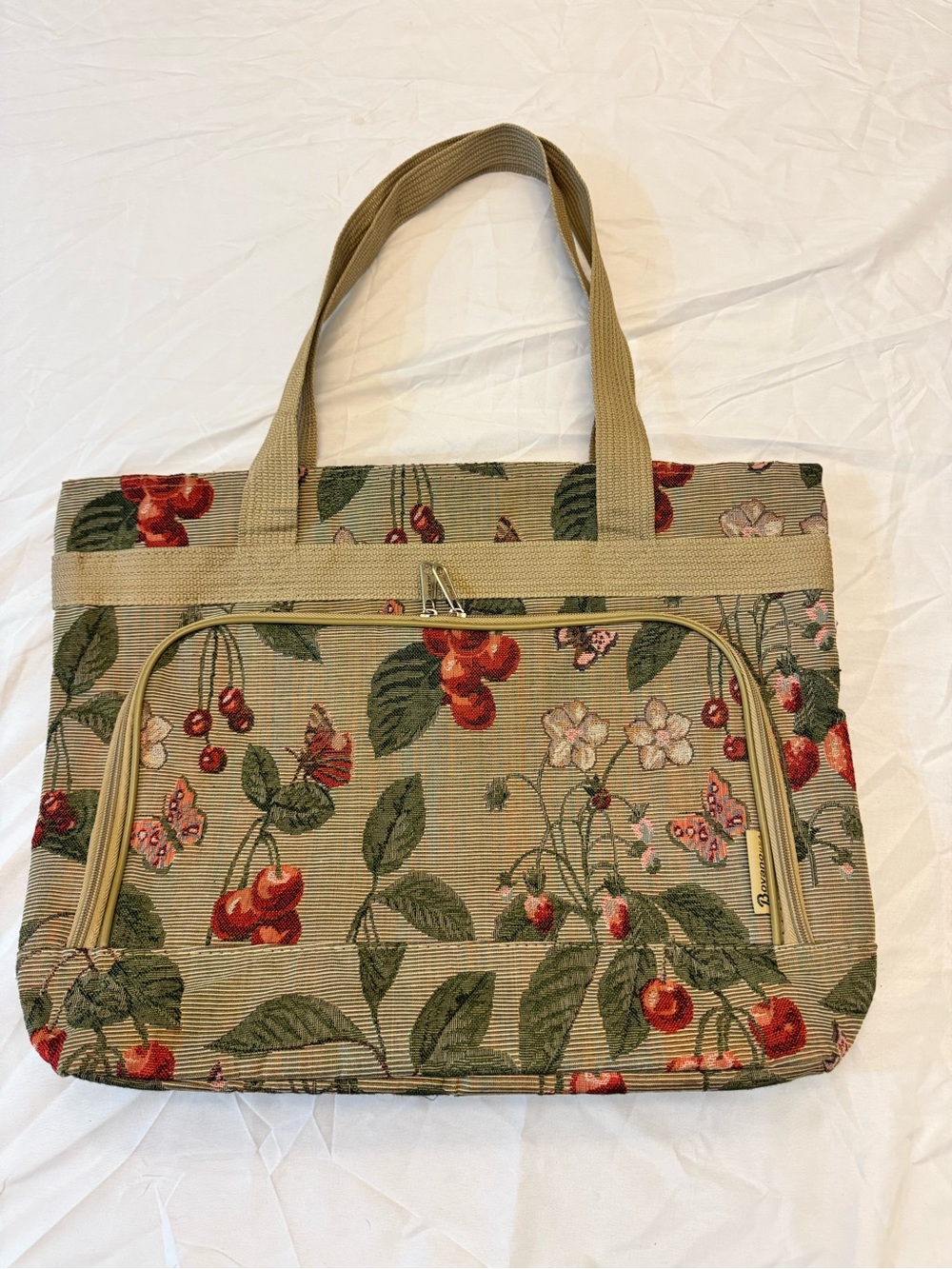 Vintage Bovano USA Floral Tapestry Tote Bag – Strawberry & Cherry Botanical